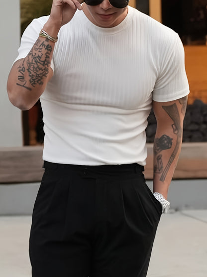 Men'S Summer Ribbed T-Shirt, Stylish, Comfortable, And Breathable, Perfect for Casual Outings - ayq