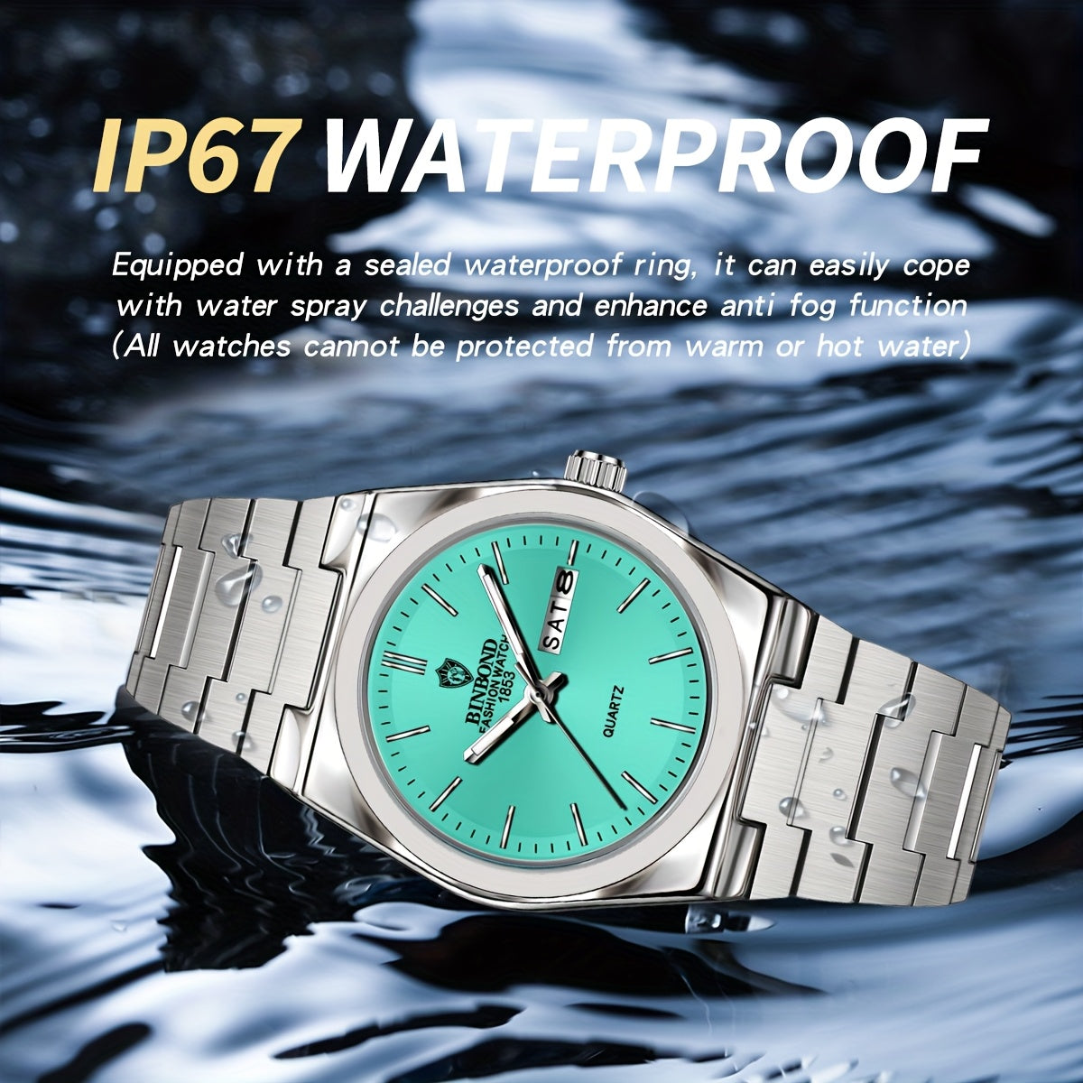 BINBOND Women'S Quartz Watch - Elegant Business & Leisure Timepiece, Stainless Steel Band, Round Zinc Alloy Case, IP67 Rating, Stopwatch Feature, Electronic Drive, Pointer Display, Durable Design for Weeks & Days, Business Ti