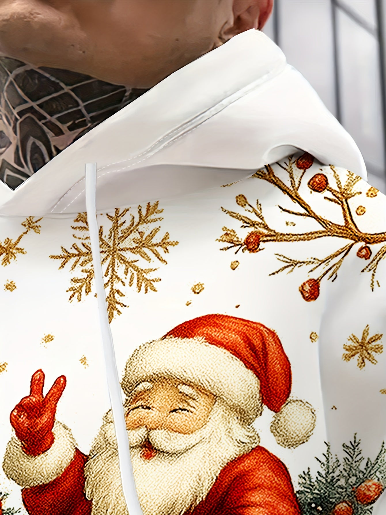 Men'S Plus Size 3D High-Definition Christmas Hooded Sweatshirt - Santa Claus & Reindeer Print, Loose Fit Winter Warmth, All-Season Casual Pullover with Pockets, Christmas Sweatshirt, Festive Clothing, Holiday Apparel, Holiday