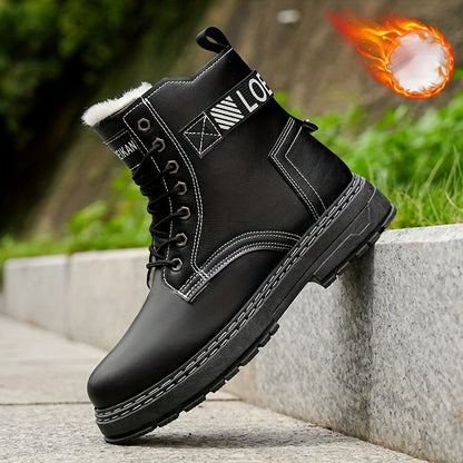 Men'S Insulated And Thickened Winter Snow Boots on, Perfect for Outdoor Camping, Fishing, And Hunting.