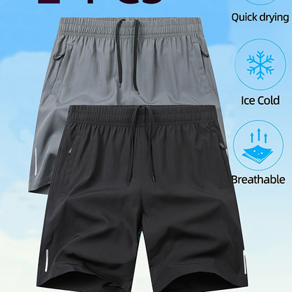 2pcs Men'S Casual Printed Polyester Shorts with Slight Stretch, Luminous Details, and Quick Drying Lining