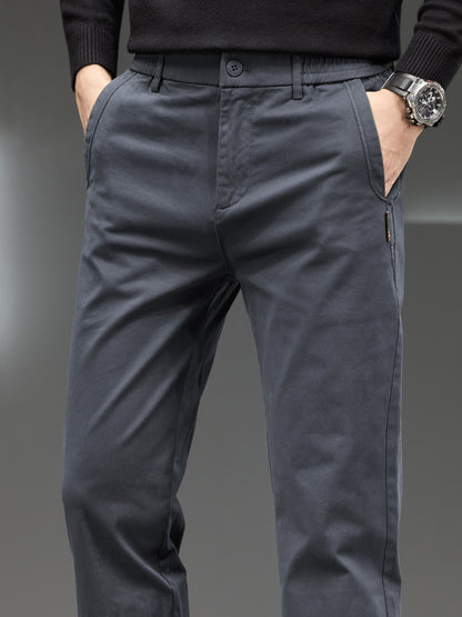 Men's Classic Business Trousers - Lightweight Polyester Straight-Leg Pants For Spring/Fall - Button Details - Non-Elastic Fabric - Solid Color - Regular Fit