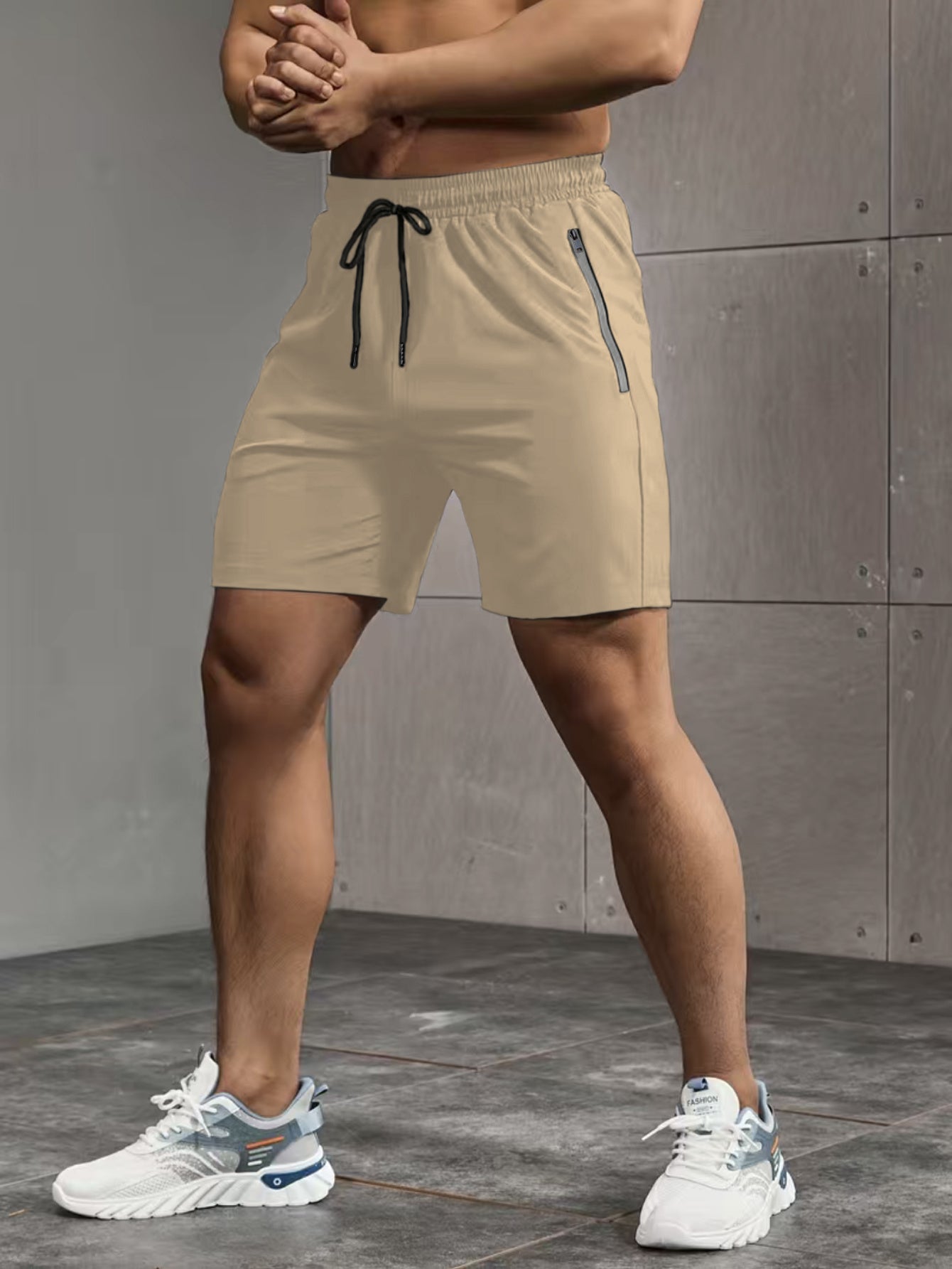 Super Thin Men's Casual Simple Style Comfy Shorts, PERFORMANCE Letter Print Home Pajamas Bottom With Zipper Pockets And Drawstrings, Men's Summer Outdoor Fitness Clothing