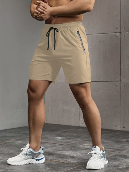 Super Thin Men's Casual Simple Style Comfy Shorts, PERFORMANCE Letter Print Home Pajamas Bottom With Zipper Pockets And Drawstrings, Men's Summer Outdoor Fitness Clothing
