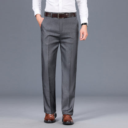 Men's Classic Gray Dress Pants - Medium Thick, Straight Fit with Slant Pockets & Zipper Closure, Polyester, Non-Stretch Fabric for Business Casual & Formal Wear, Ideal for Spring/Autumn