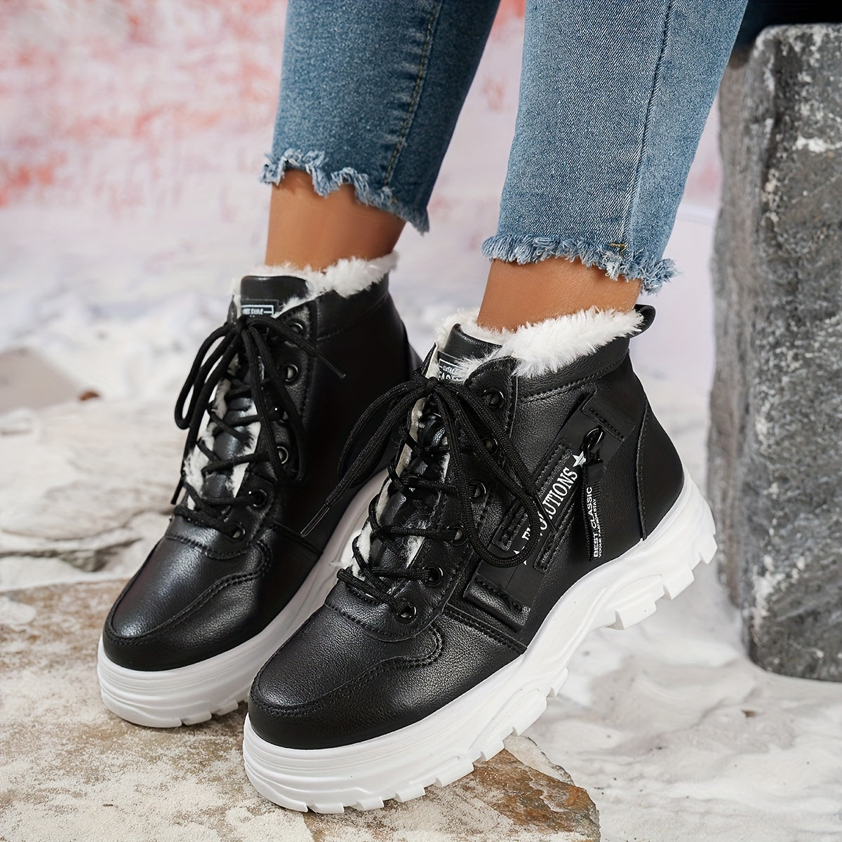 Կանացի ձմեռային ձնագնացքներ - Տաք երեսպատված, չսահող, բարձրակրունկ արտաքին ցանկացած առիթի համար կոշիկներ, ռիբավորված մեղմացնող ներդիրով, սև, իդեալական են ցուրտ եղանակի համար, ձմեռային կոշիկներ | Ոճային ձմեռային կոշիկներ | Դիմացկուն կոշիկներ