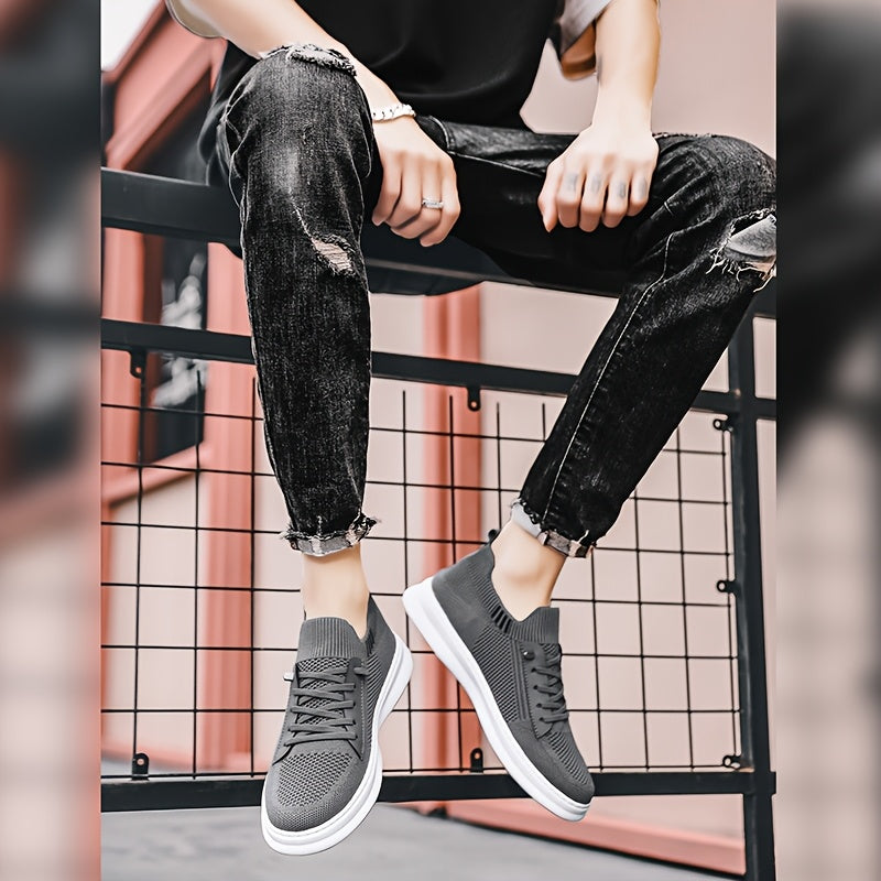 Men's Breathable Mesh Sneakers - Casual Retro Slip-On Flats with Soft PVC Sole, Lace-Up Closure for Spring/Summer Outdoor and Casual Attire