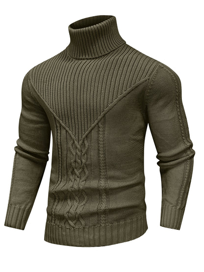 Men'S Casual Winter High Neck Turtleneck Sweater | Black Solid Color, Medium Stretch Fabric, Regular Fit, Hand Wash Only, Sleek Knitwear, Long Sleeve, Rib-Knit Detail