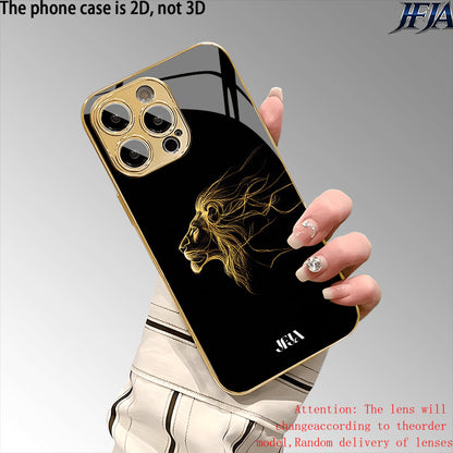 Golden Lion Profile Tempered Glass Phone Case for iPhone X-18