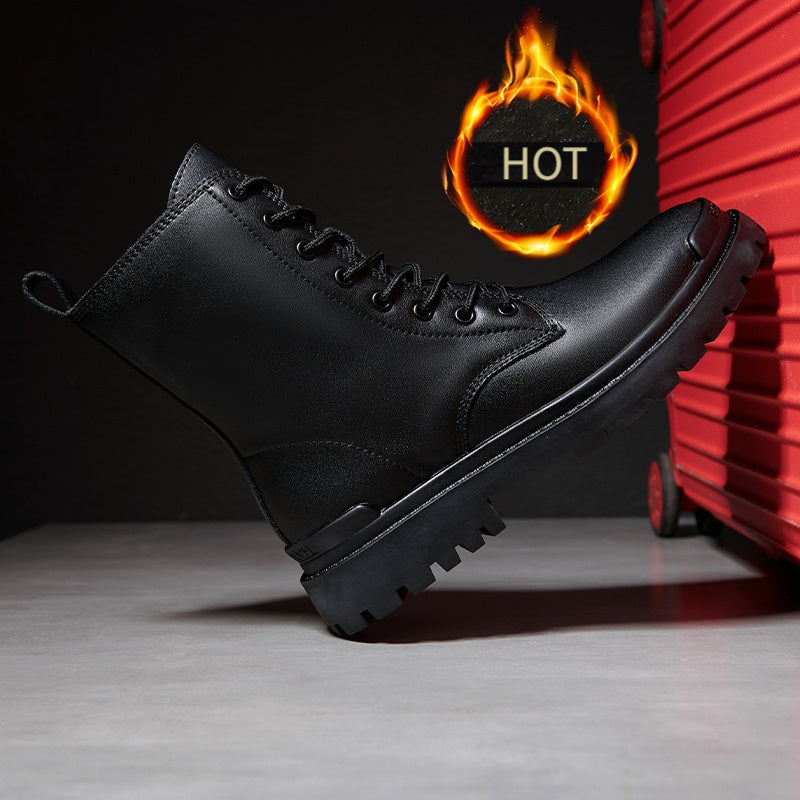 High-End Fashionable Outdoor Casual Men'S Boots for Autumn And Winter, Classic Black Versatile Men'S Boots with Fleece, Genuine Leather Work Shoes for Men.