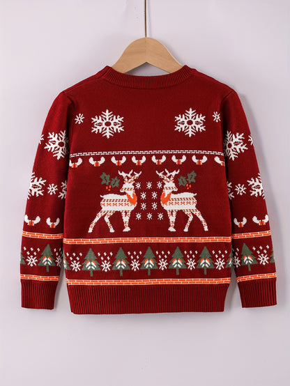 Boys' Sweater Christmas Autumn Winter Casual Fashion Sweet Romantic Loose Comfortable Round Neck Pullover Suitable for Daily Wear, Vacation, and School Knitwear