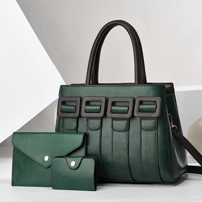 Women’s 3-Piece Faux Leather Handbag Set with Adjustable Strap
