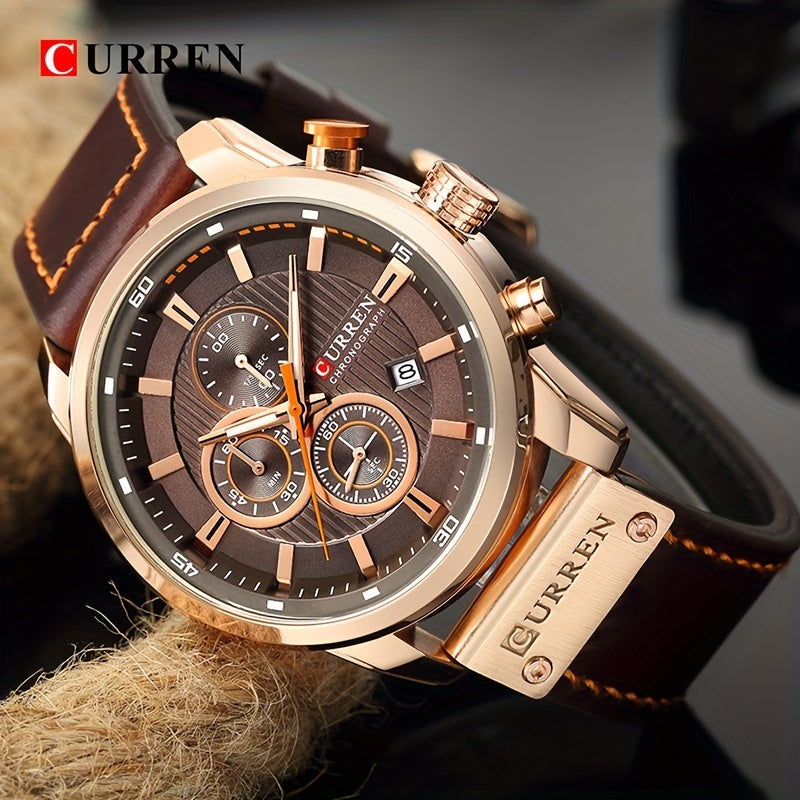 Men's Sports Watch With Multiple Functions, PU Leather Strap, And Automatic Date Display