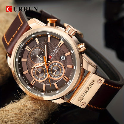 Men's Sports Watch With Multiple Functions, PU Leather Strap, And Automatic Date Display