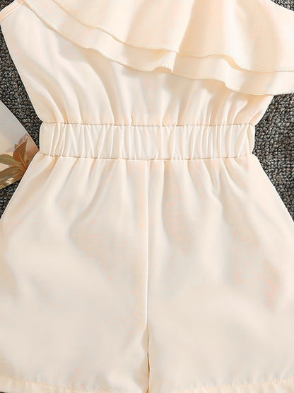 Girls White Rompers One Shoulder Ruffles Jumpsuits Մանկական ամառային հագուստ