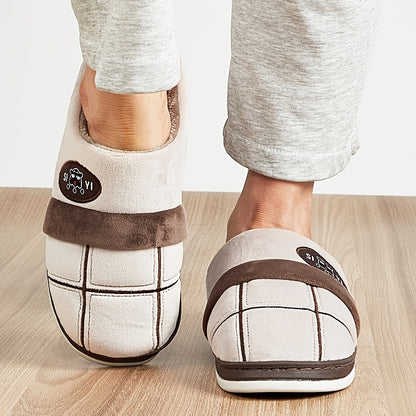 Men's Plush Memory Foam Plaid Slippers for Winter Comfort