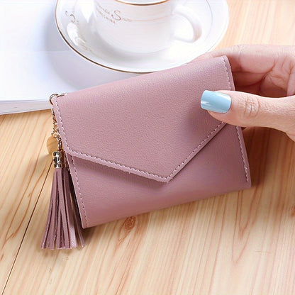 Valentine's Day Gift for Women, Fashionable Foldable Tassel Ladies Wallet, Christmas Gift, Tri-Fold Women's Wallet, Card Holder Coin Purse, Halloween Gift Short Wallet, Birthday and Mother's Day Gift