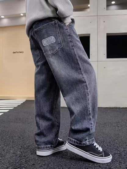 Boys' Casual Loose Fit Jeans with Large Pockets for Fall/Winter