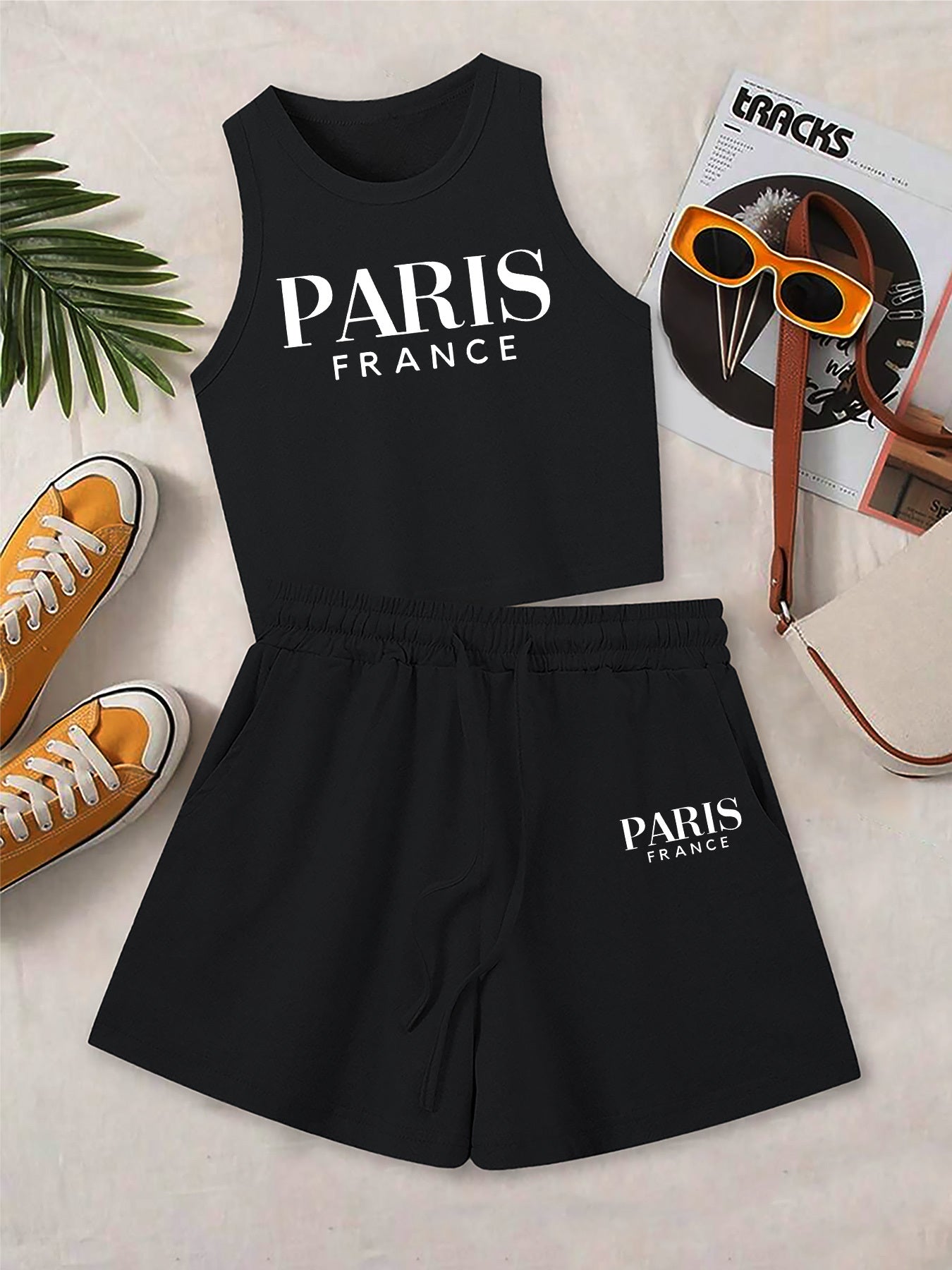 Casual Women's Two-Piece Vest and Shorts Set with Pattern Print