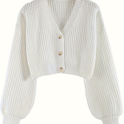 Elegant Drop Shoulder Women's Knit Cardigan with Contrasting Buttons - Long Sleeve, Ribbed Detail, Polyester, Perfect for Fall/Winter