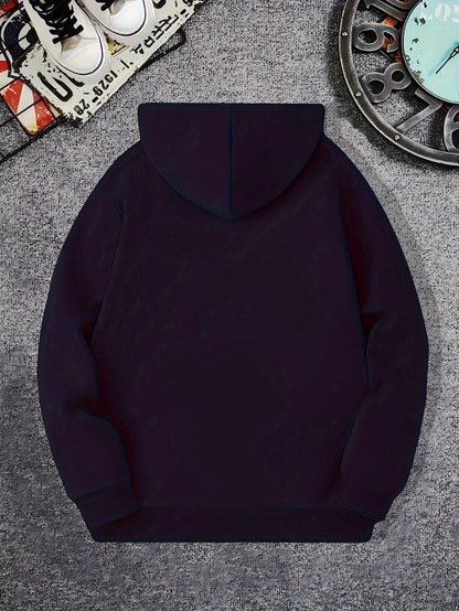 Men's Casual Hooded Sweatshirt with Geometric Print for Fall/Winter