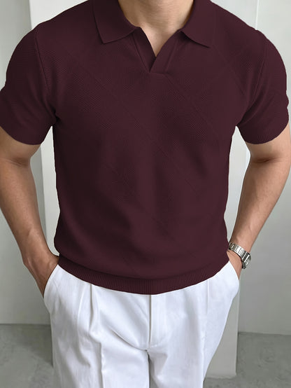 Men's Summer Slim Fit Vintage Knit Polo Shirt with Lapel Collar