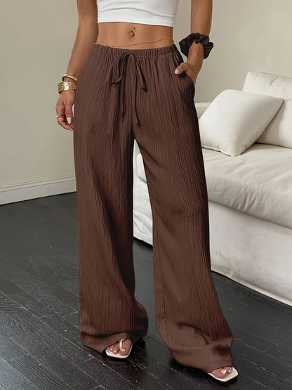 Women's Casual Wide Leg Pants with Elastic Waist and Pockets