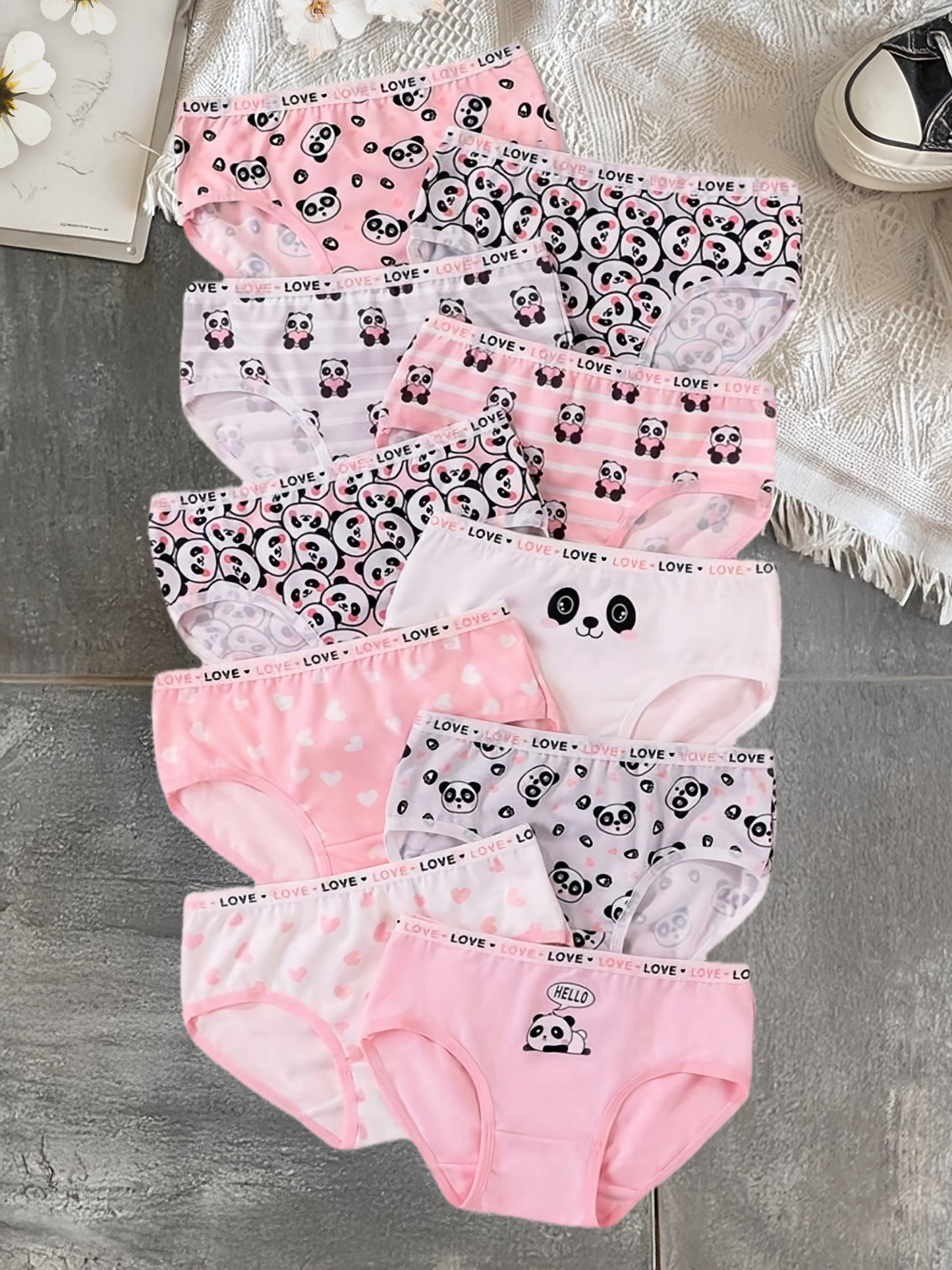 6-Pack Girls' Cute Panda Print Mid-Rise Briefs, Polyester Blend