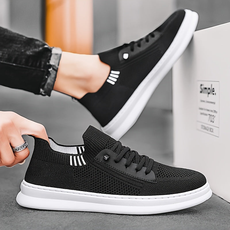 Men's Breathable Mesh Sneakers - Casual Retro Slip-On Flats with Soft PVC Sole, Lace-Up Closure for Spring/Summer Outdoor and Casual Attire