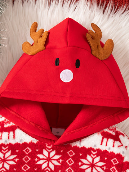 Տղաների համար նախատեսված ամանորյա, ասեղնագործված, սովորական չափսի, գլխարկով, երկար թևքերով, բրդյա բաճկոնով և տաբատով հագուստ՝ աշուն/ձմեռ, իդեալական է բացօթյա օգտագործման համար։