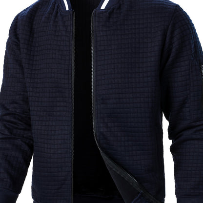 Men'S Zip-Up Jacket - Full-Zip Front Closure, Stand Collar, Lightweight Outerwear for Office, Casual & Formal Events - Spring/Fall Transitional Clothing - Easy-Care Modern Men'S Coat, Zip Up Jacket, Autumn Layering, Sleek Des