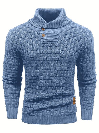 Men's Casual Waffle Pattern High Stretch Sweater, Chic Mature Pullover Sweater For Fall Winter