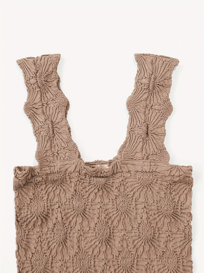 Women's Fashion Cami Tank Top With Jacquard Floral, Wide Shoulder Strap Square Neck Tank Top, Women's Activewear