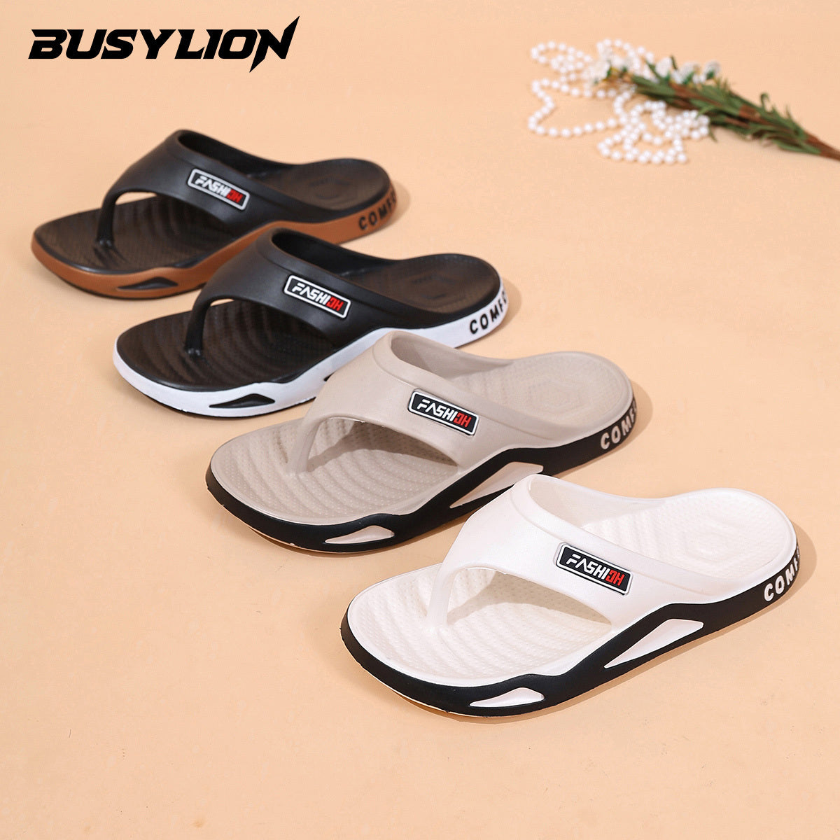Men's Lightweight Fashion Sandals with Letter Print - Open Toe