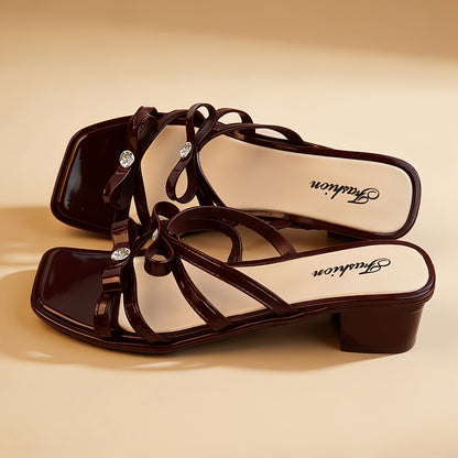 Elegant Women's Square Toe Mid Heel Slip-On PVC Sandals