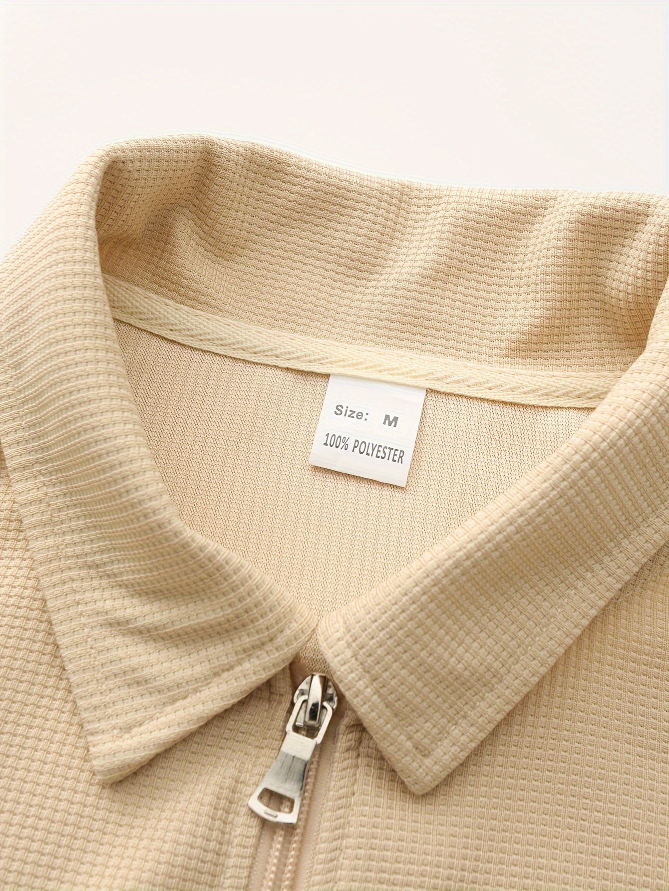 1pc Men'S Casual Polyester Zip-Up Jacket with Lapel Collar, Solid Color, Slight Stretch, Woven Fabric, Regular Fit, No Lining - Spring/Fall Outerwear