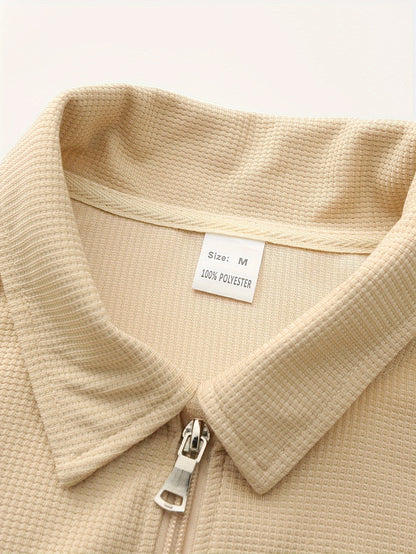 1pc Men'S Casual Polyester Zip-Up Jacket with Lapel Collar, Solid Color, Slight Stretch, Woven Fabric, Regular Fit, No Lining - Spring/Fall Outerwear