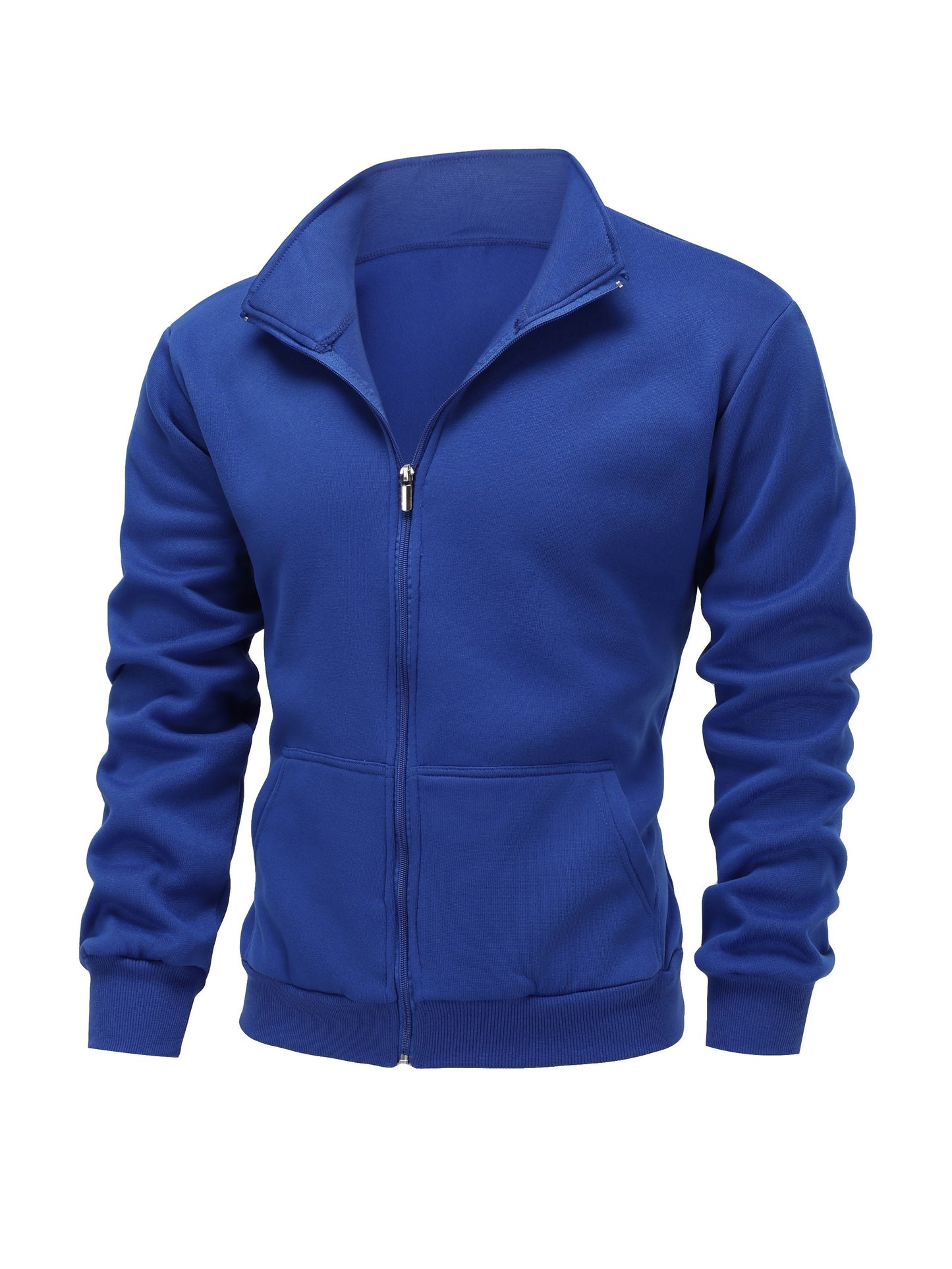 Warm High Neck Jacket, Men's Casual Slant Pocket Zip Up Athletic Jacket For Fall Winter