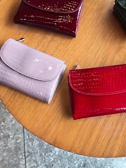 Women'S Luxury Genuine Leather Wallet - European & American Style Compact Trifold with Magnetic Closure, Golden-Tone Hardware, Zipper Pocket - Elegant, Red