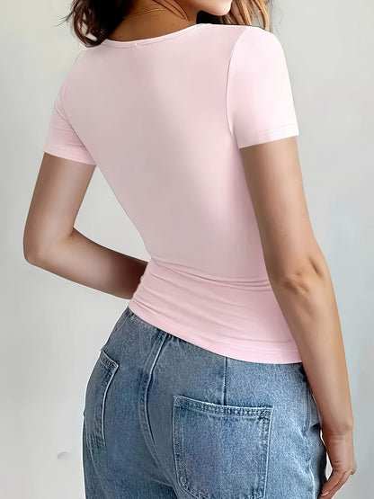 Women’s Solid Color Fitted Short-Sleeve T-Shirt for Summer