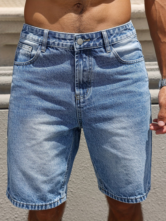 Men's Casual Denim Shorts - Knee-Length, Non-Stretch, Machine Washable - Perfect for Everyday & Leisure