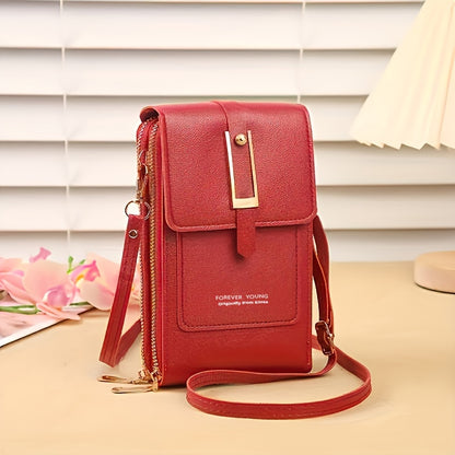 Touch Screen Mobile Phone Bag, Mini Flap Crossbody Bag, Fashion Faux Leather Purse, Vertical Wallet With Card Slots