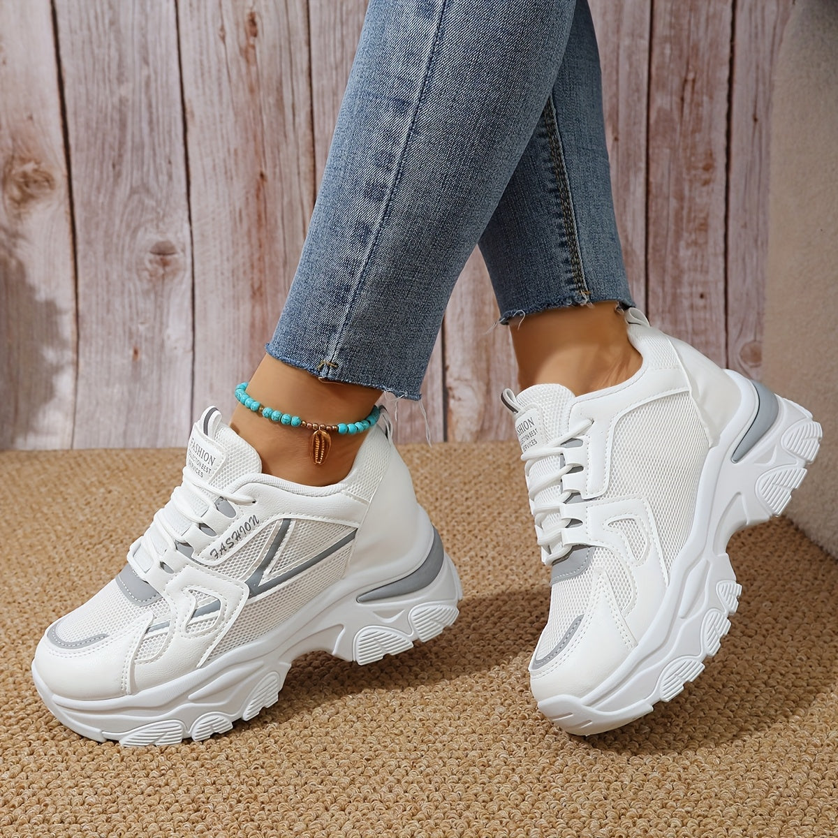 Women'S Fashion Sneakers 2024 - Breathable Mesh, All-Season Low Top Lace-Up Sports Shoes with Plain Toe, Man-Made Upper, Fabric Inner, Faux Sole, and Durable Insole