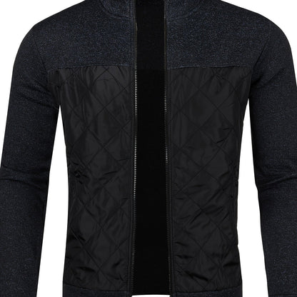 Men's Knitted Cardigan Jacket, Autumn Winter Casual Stand Collar Full Zip Coat, Long Sleeve Regular Fit Jacket