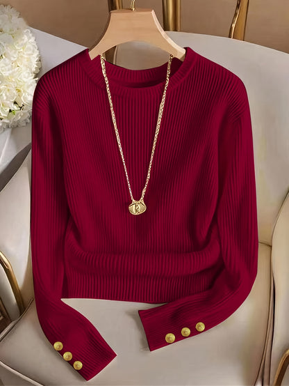 Elegant Solid Color Crew Neck Top for Women, Spring/Summer