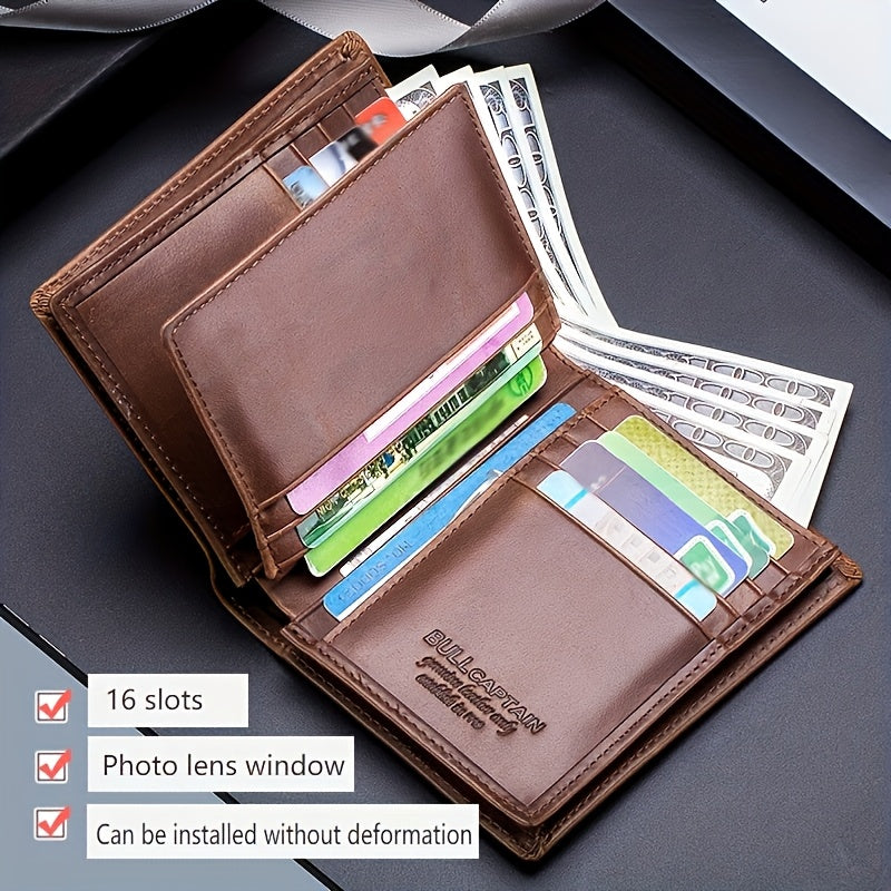A Lightweight Men'S Leather Wallet Designed for Casual Use, Featuring a Compact Bi-Fold Style, Ample Space for , a Passport Compartment, Multiple Card Slots, And a Storage Pouch for Tickets And - ayq