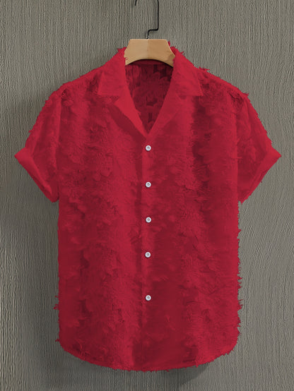 Men's Casual Short-Sleeve Polyester Shirt for Spring and Fall