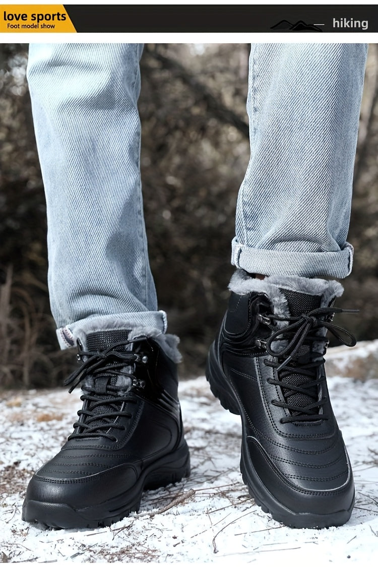 Men'S High-Top Snow Boots for Winter, Featuring Thickened Fleece for Warmth, Designed for Outdoor Activities with Slip-Resistant And Wear-Resistant Properties.