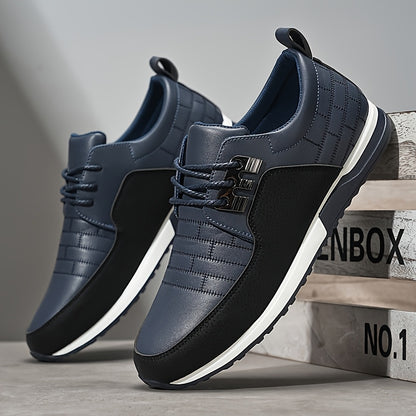 1pair Men'S Casual Business Sneakers, Round Toe, Low-Top, Solid Color, Faux Upper, with Fabric Lining, EVA Insole, PVC Sole, Lace-Up Closure for Daily and Leisure Wear