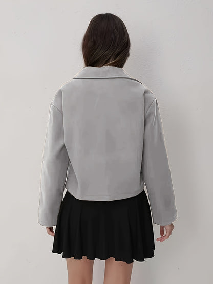 Women'S Solid Color Long Sleeve Zip-Up Jacket - Black, Casual Fall/Winter Outerwear with Pockets, Button-Up Front, and Flap Pockets, Casual Outerwear | Buttonup Jacket | Zippered Jacket, Winter Coat Women, Coat Women Winter,